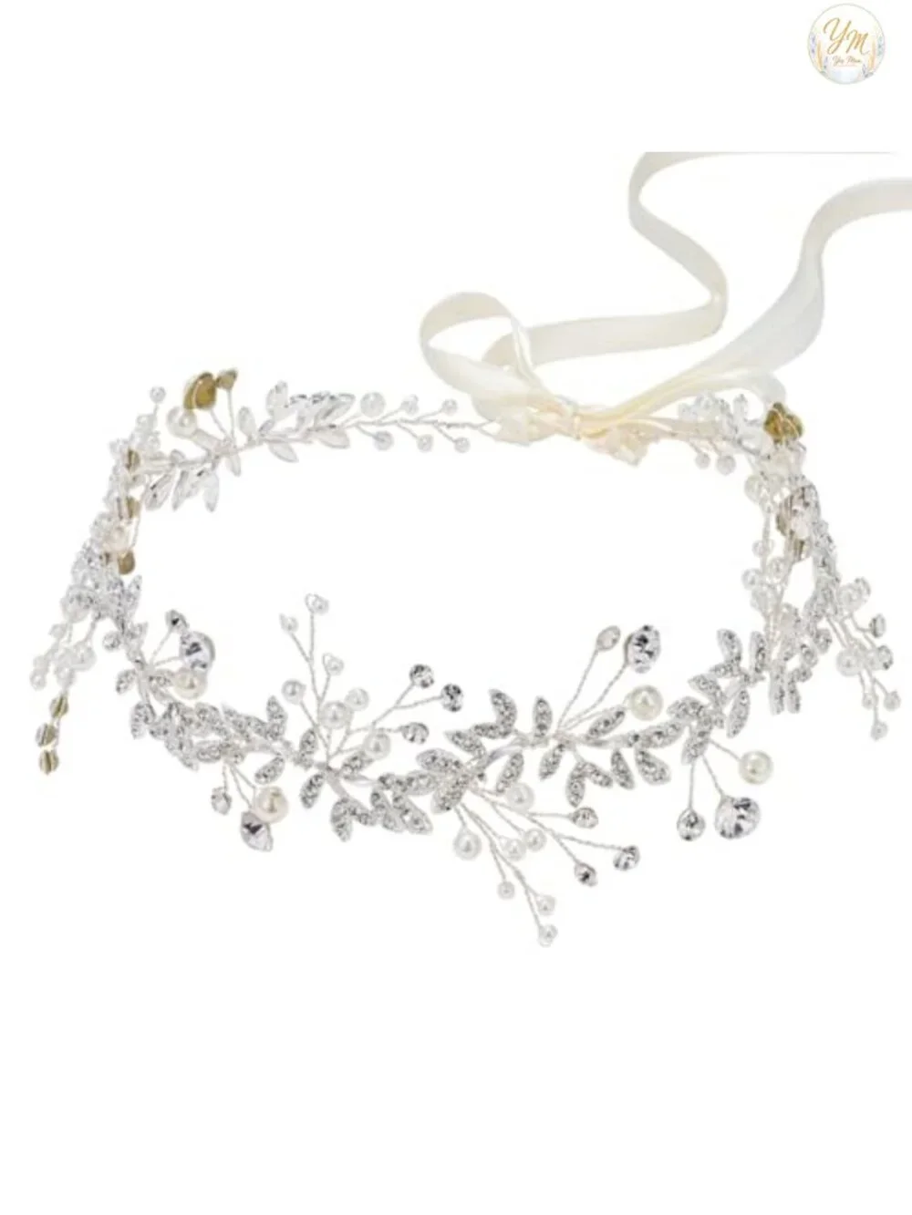 Bridal Headband Silver Pearl Crystal Hair Vine Wedding Hair Accessory
